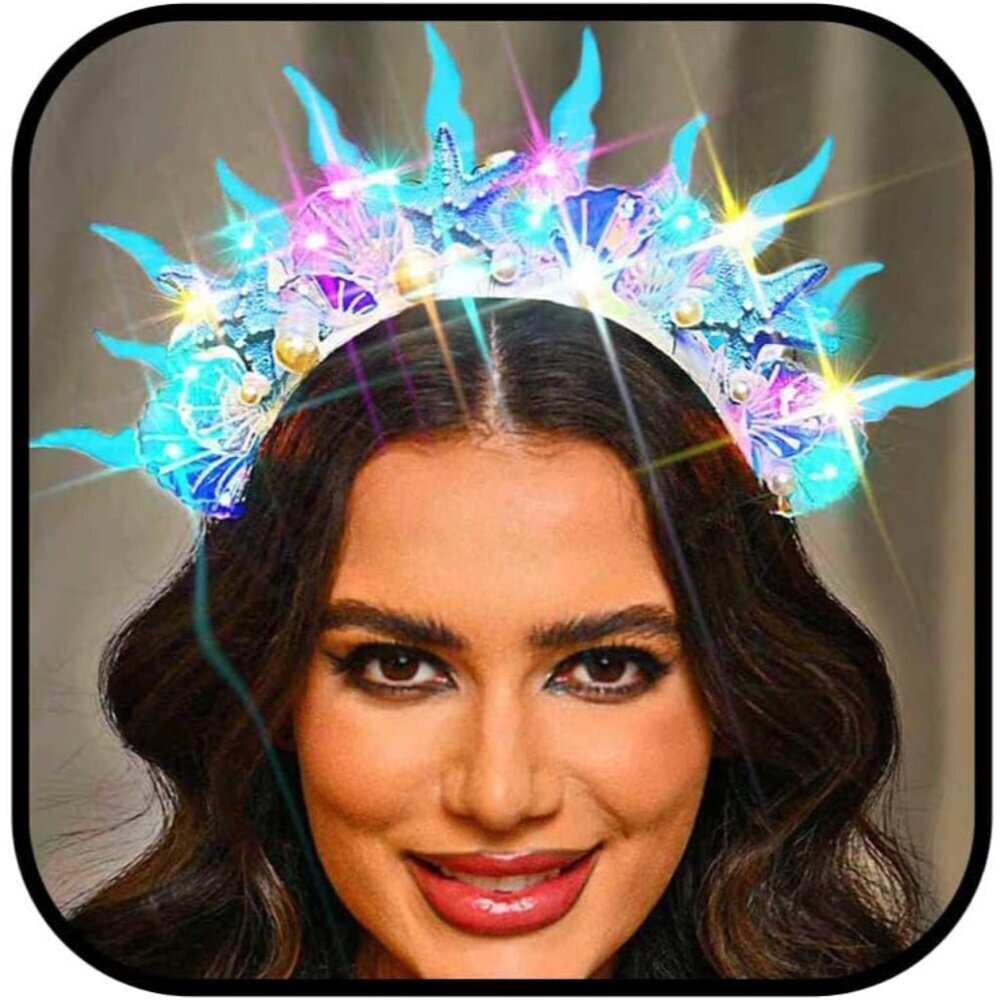 Light Up Mermaid Headband Seashell Starfish Pearl Costume Accessory Women